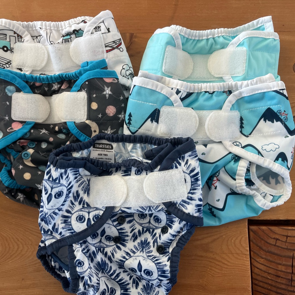 Set of 5 Thirsties Duo Wrap Cloth Diaper Covers Size Two, never used